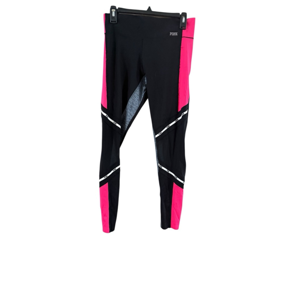Women's PINK Black and Pink Color Block Leggings M - Picture 2 of 9